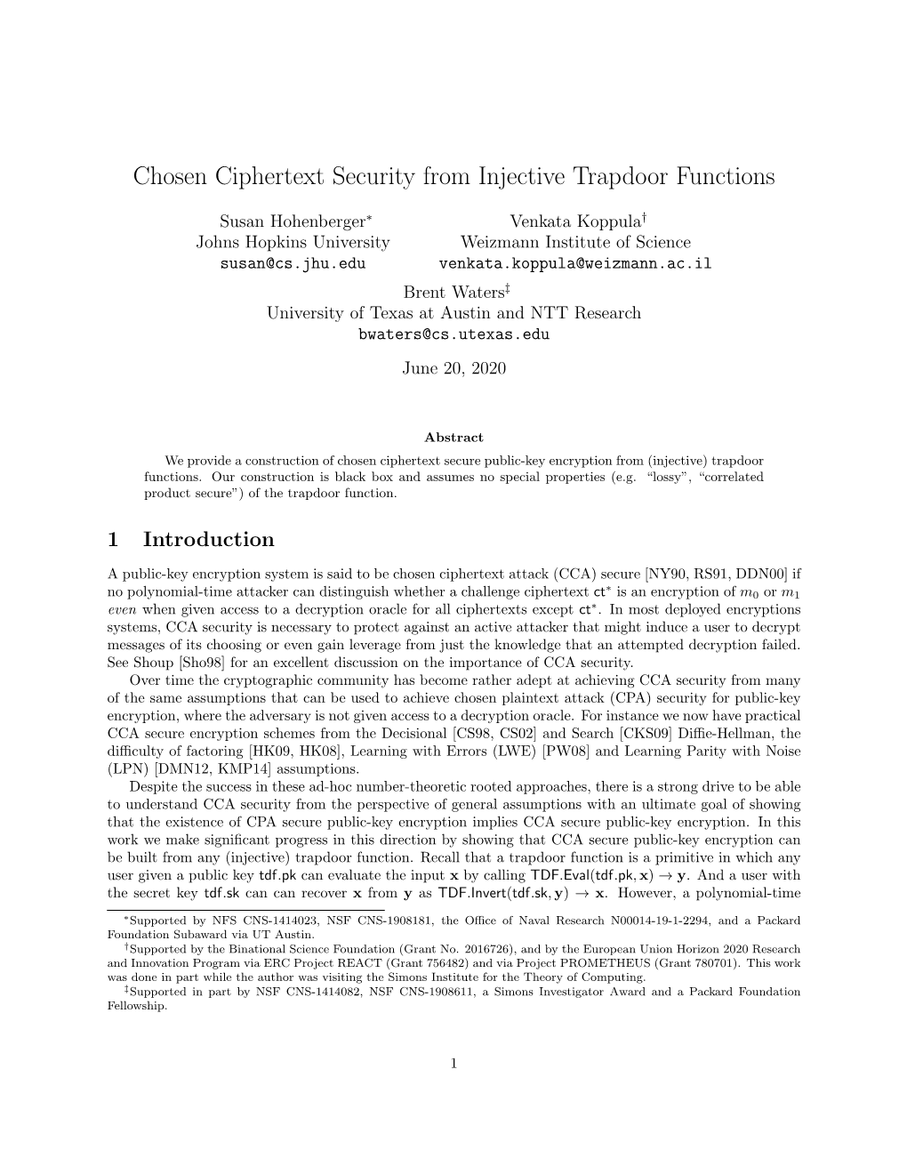 Chosen Ciphertext Security from Injective Trapdoor Functions
