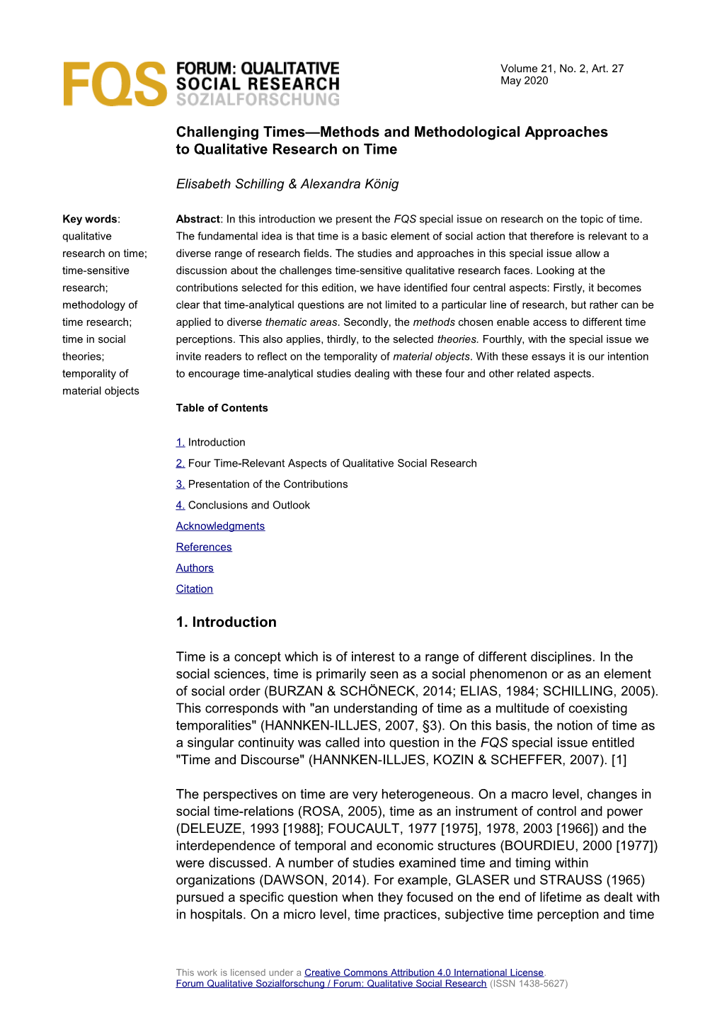 Challenging Times—Methods and Methodological Approaches to Qualitative Research on Time