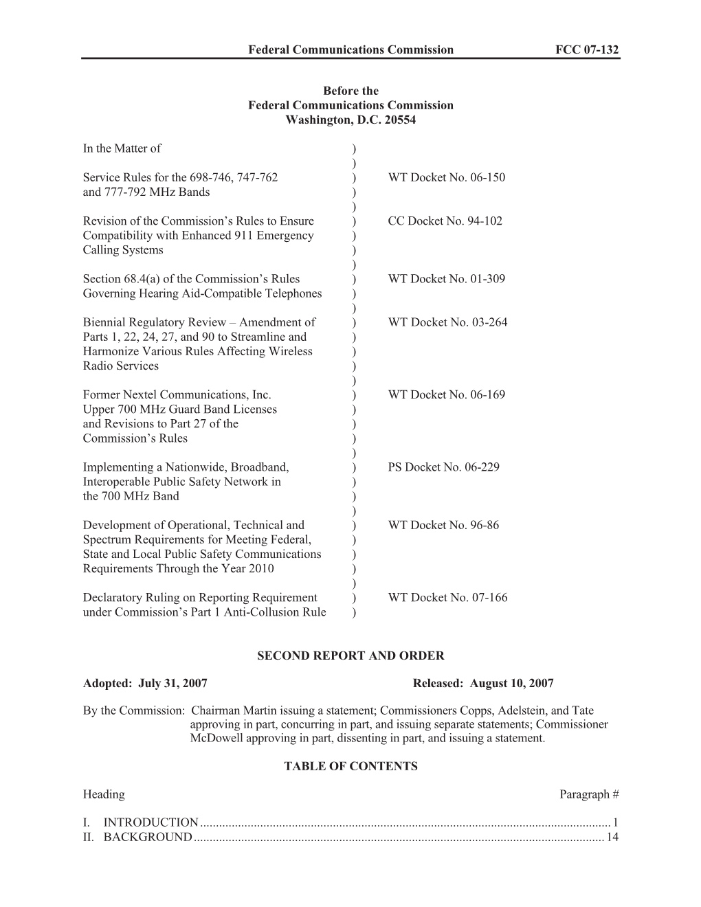 700 Mhz Second Report and Order)