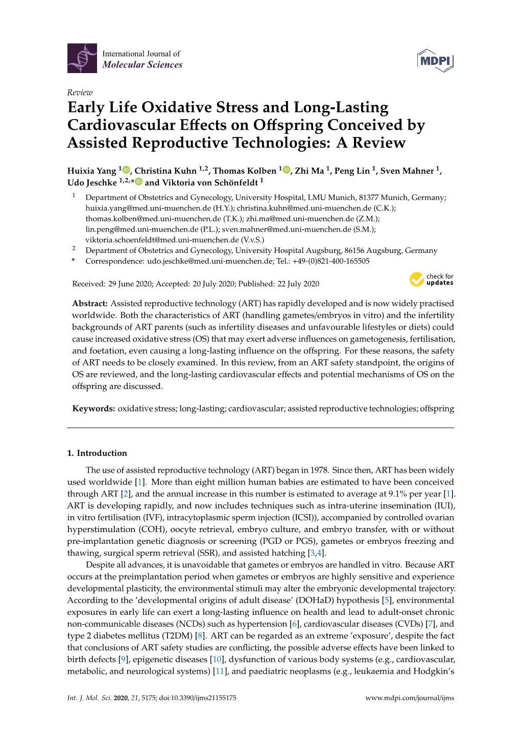 Early Life Oxidative Stress and Long-Lasting Cardiovascular Eﬀects on Oﬀspring Conceived by Assisted Reproductive Technologies: a Review