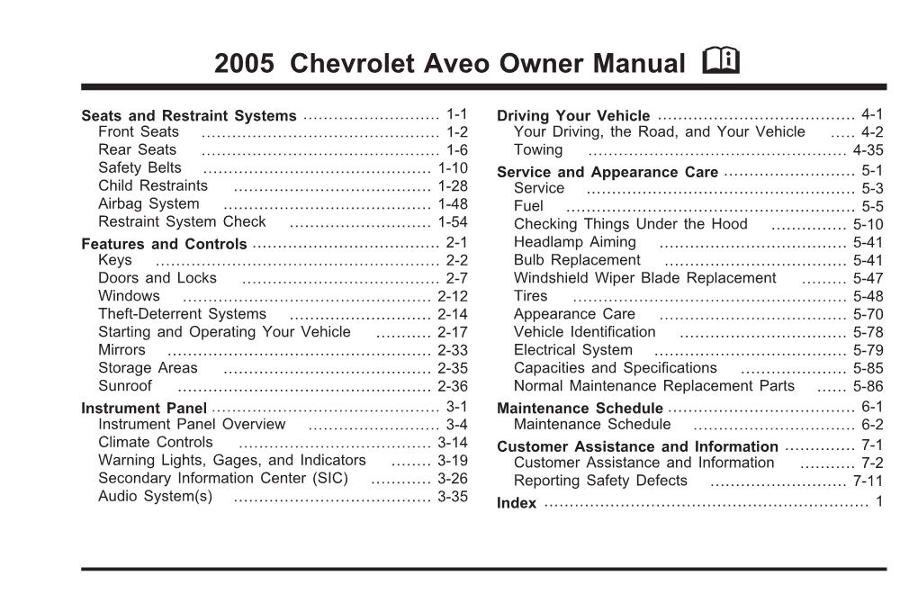 2005 Chevrolet Aveo Owner Manual M