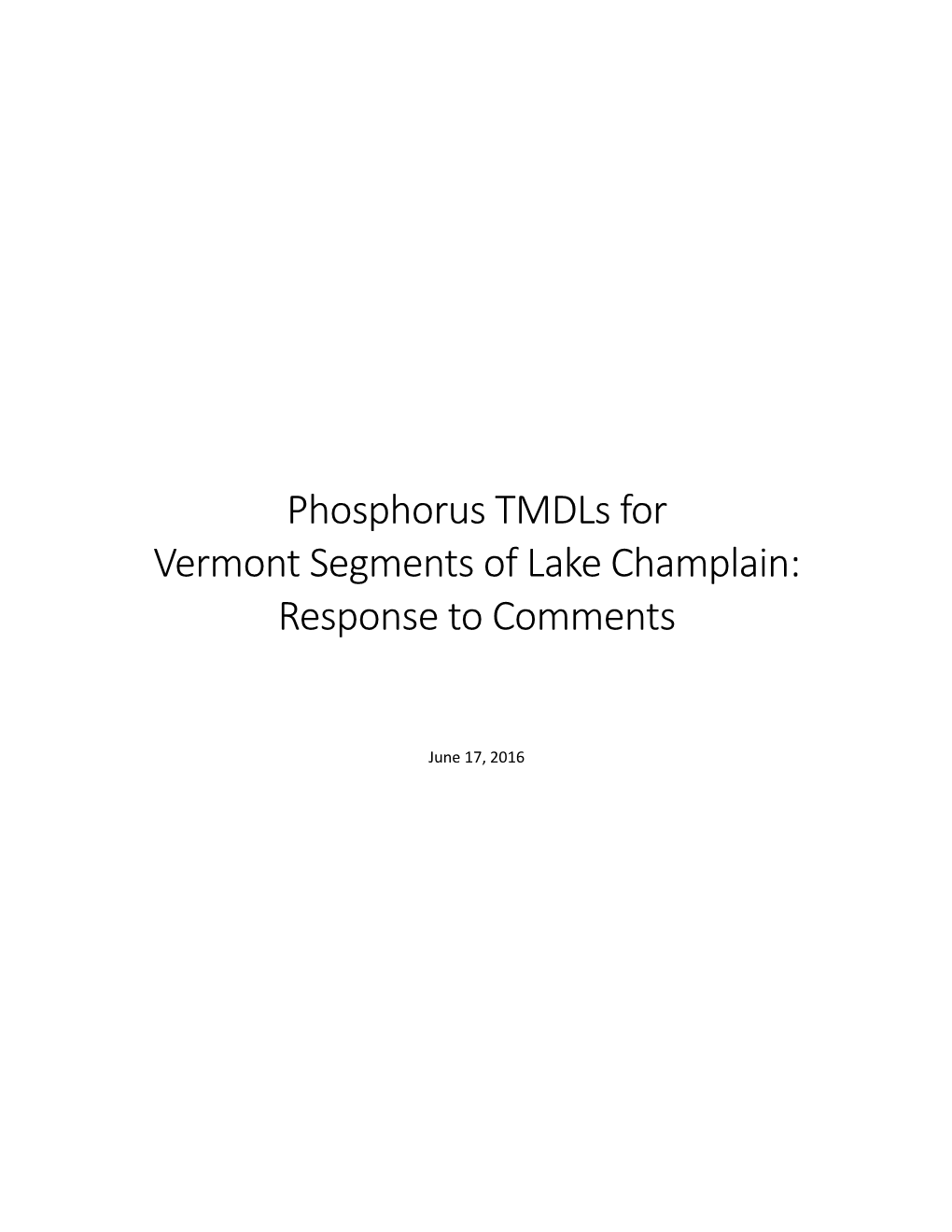 Lake Champlain TMDL Response to Comments