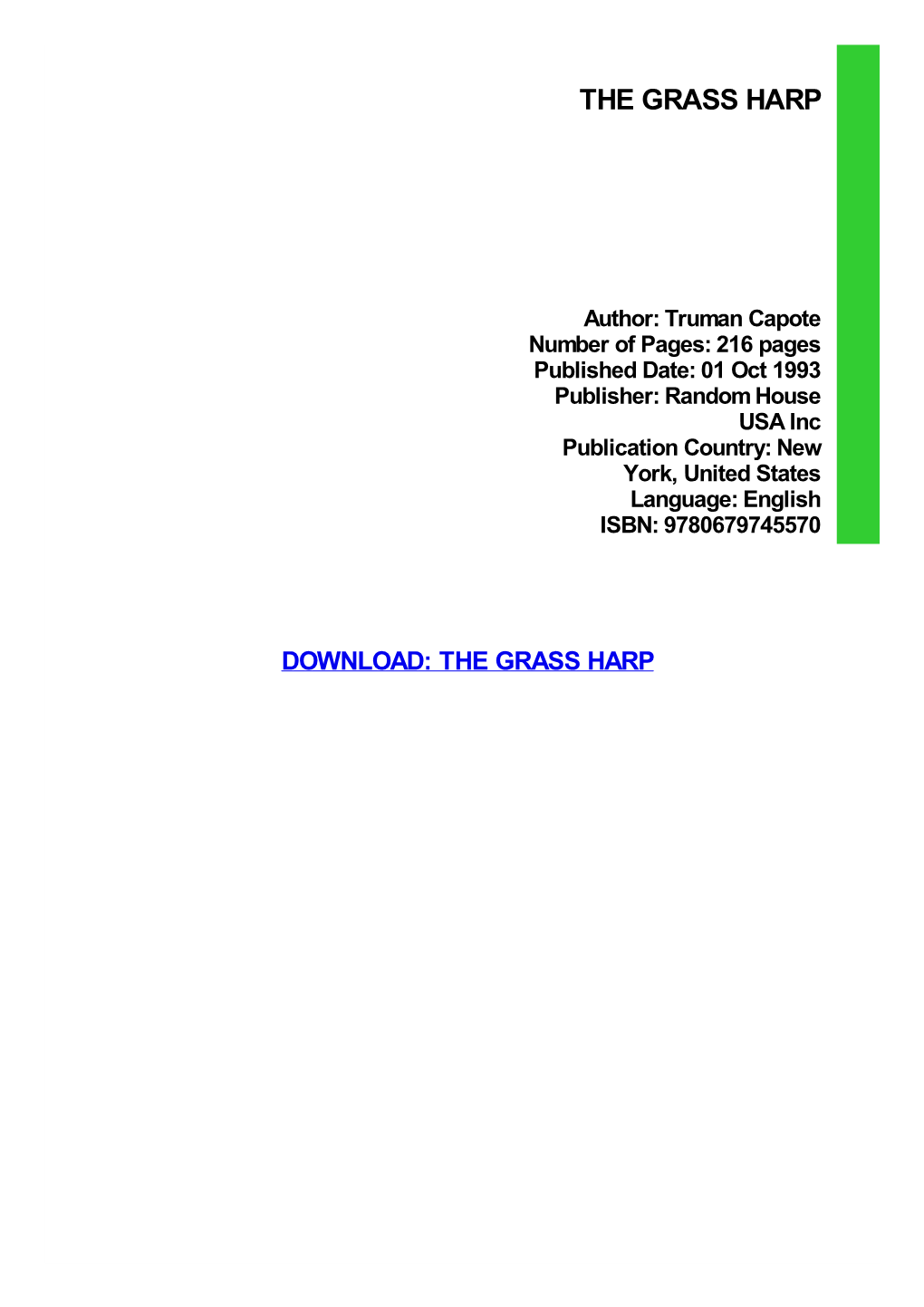 Ebook Download the Grass Harp