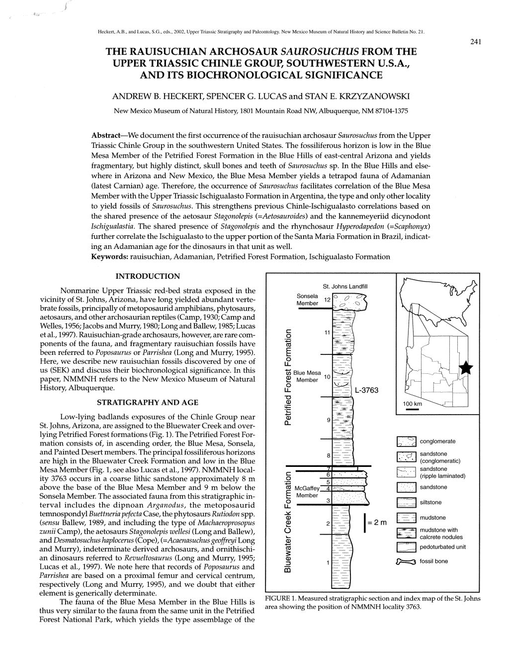 The Rauisuchian Archosaur Saurosuchus from the Upper Triassic Chinle Group, Southwestern U.S.A. and Its Biochronological Significance