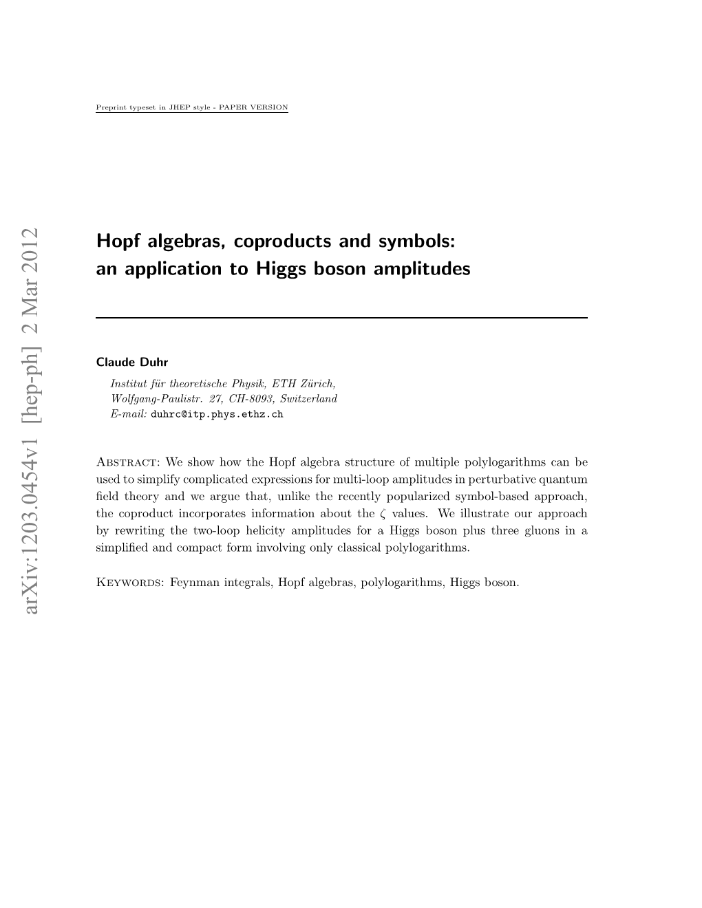 Hopf Algebras, Coproducts and Symbols: an Application to Higgs Boson Amplitudes