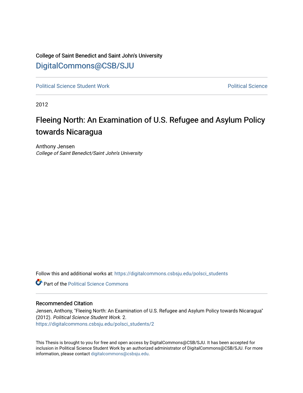 An Examination of US Refugee and Asylum Policy Towards Nicaragua