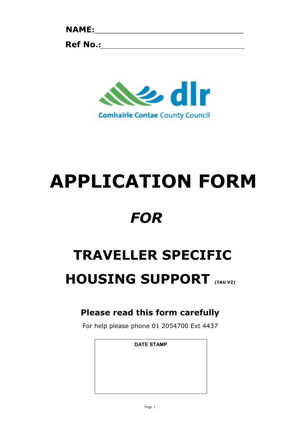 Application Form Traveller Specific Accommodation