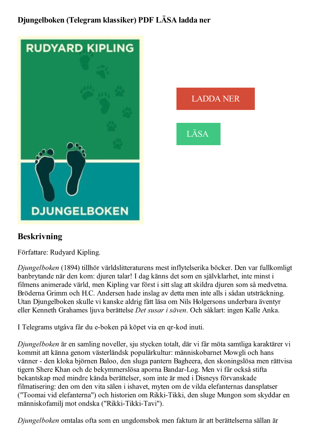 Djungelboken (Telegram Klassiker) PDF LÄSA Ladda Ner