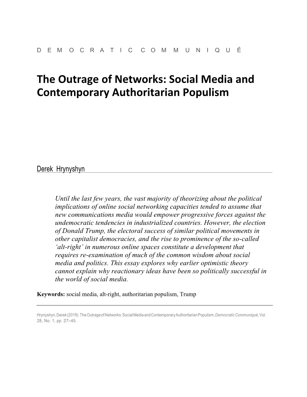 Social Media and Contemporary Authoritarian Populism