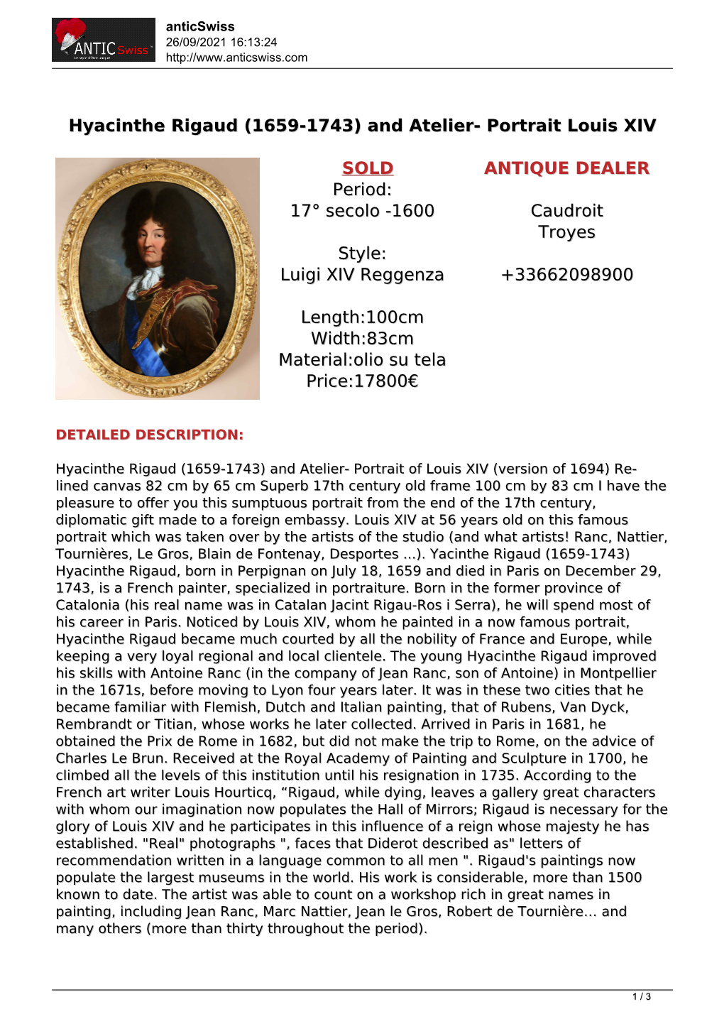 Hyacinthe Rigaud (1659-1743) and Atelier- Portrait Louis XIV