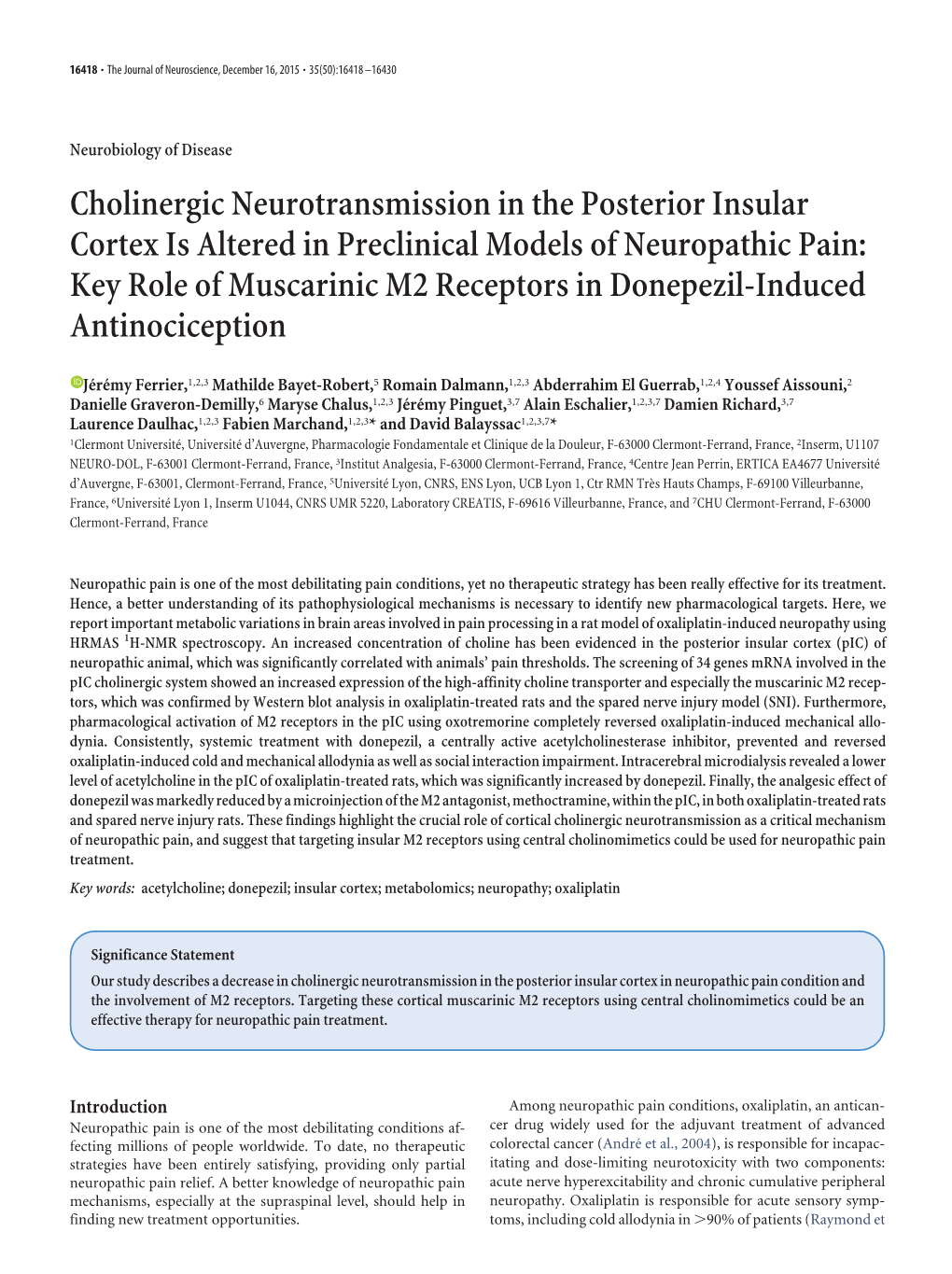 Cholinergic Neurotransmission in the Posterior