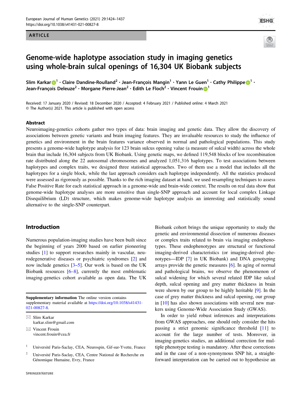 Genome-Wide Haplotype Association Study in Imaging Genetics Using Whole-Brain Sulcal Openings of 16,304 UK Biobank Subjects