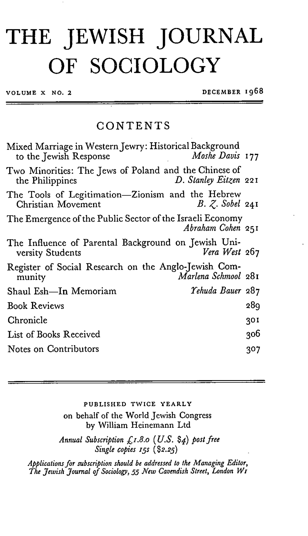 The Jewish Journal of Sociology
