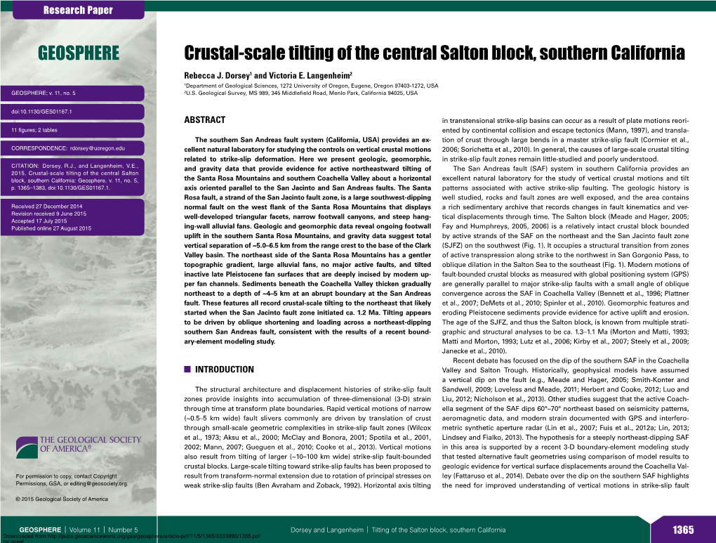 Crustal-Scale Tilting of the Central Salton Block, Southern California GEOSPHERE