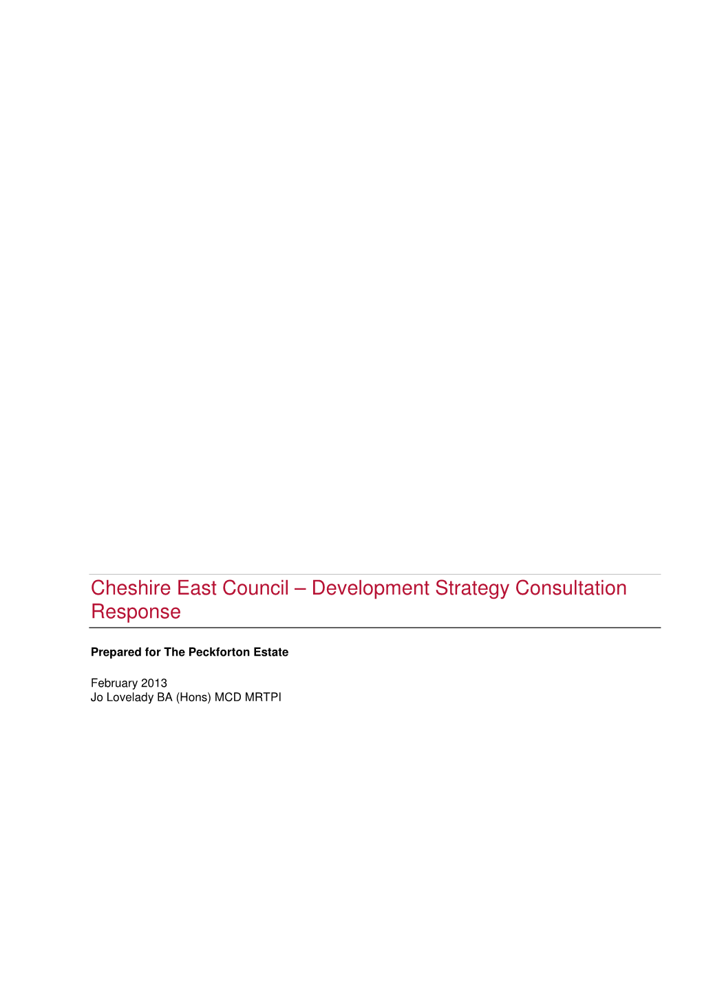 Cheshire East Council – Development Strategy Consultation Response