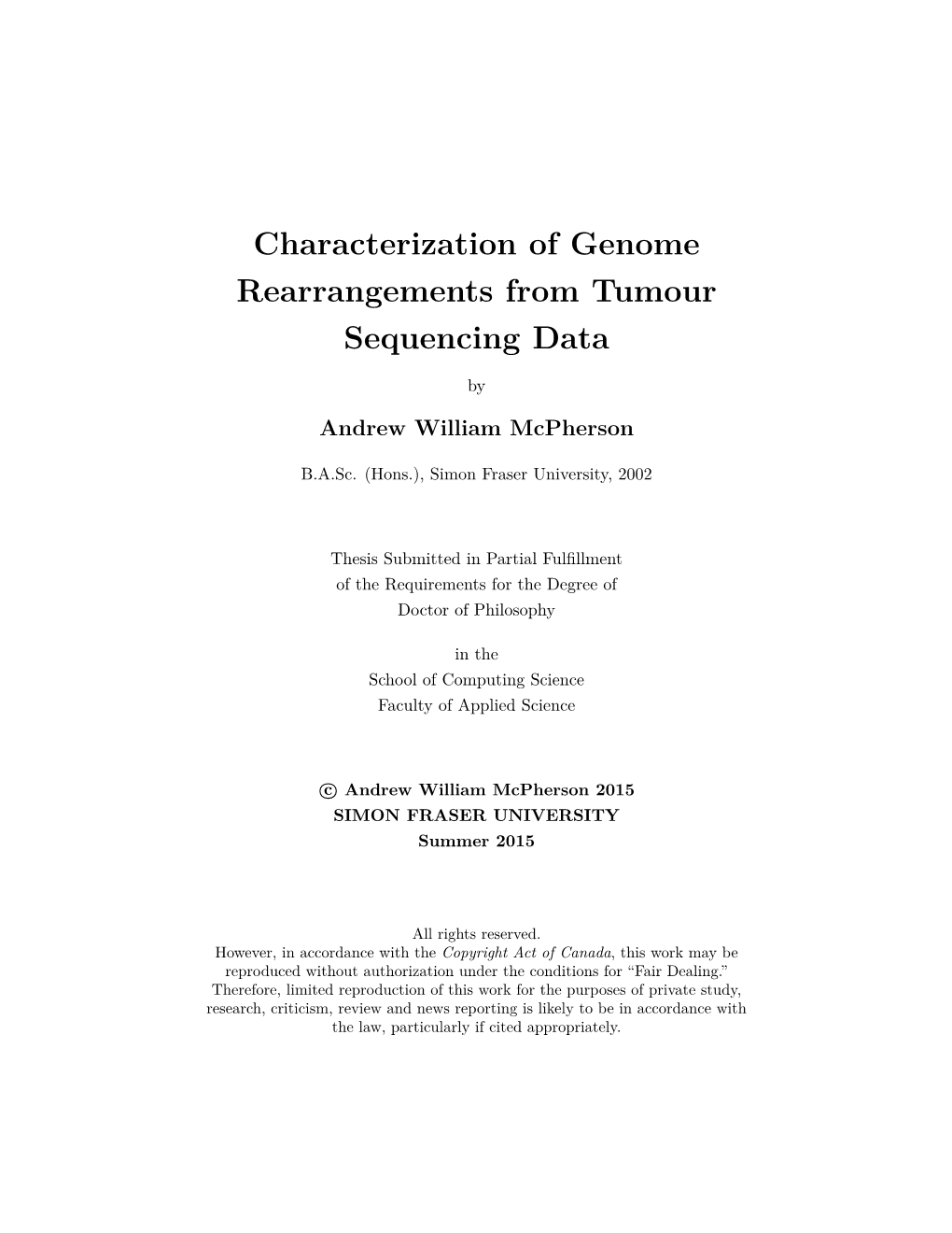 Characterization of Genome Rearrangements from Tumour Sequencing Data