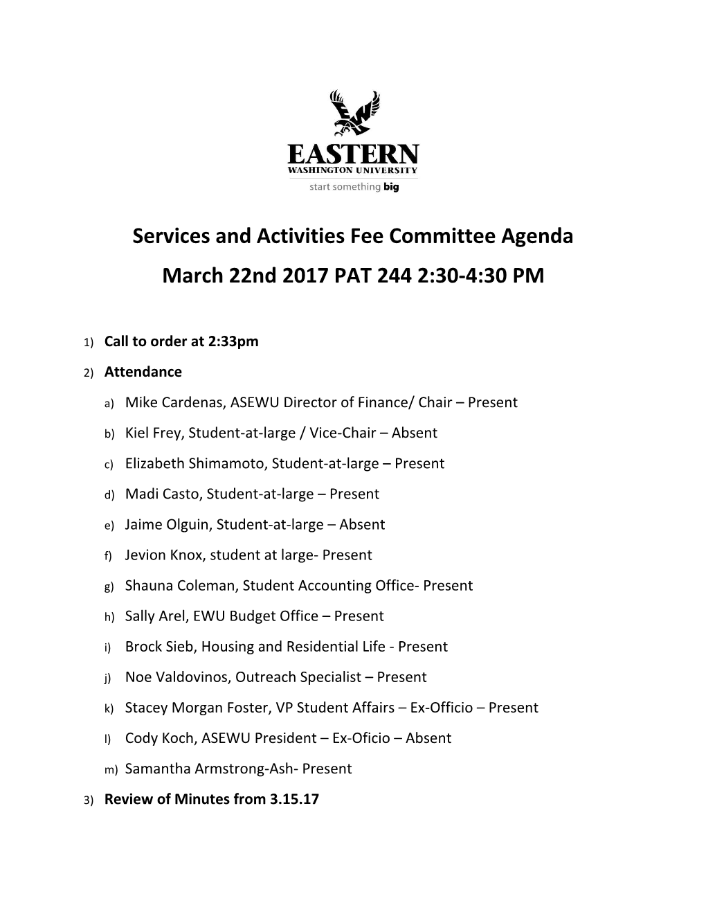 Services and Activities Fee Committee Agenda