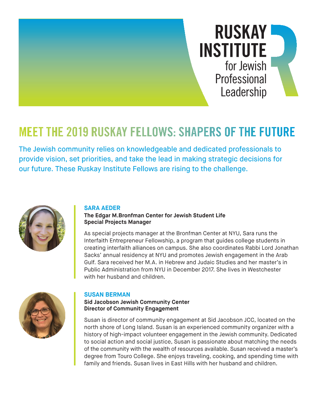 Meet the 2019 Ruskay Fellows: Shapers of the Future
