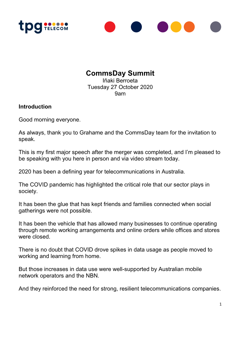 Commsday Summit Iñaki Berroeta Tuesday 27 October 2020 9Am
