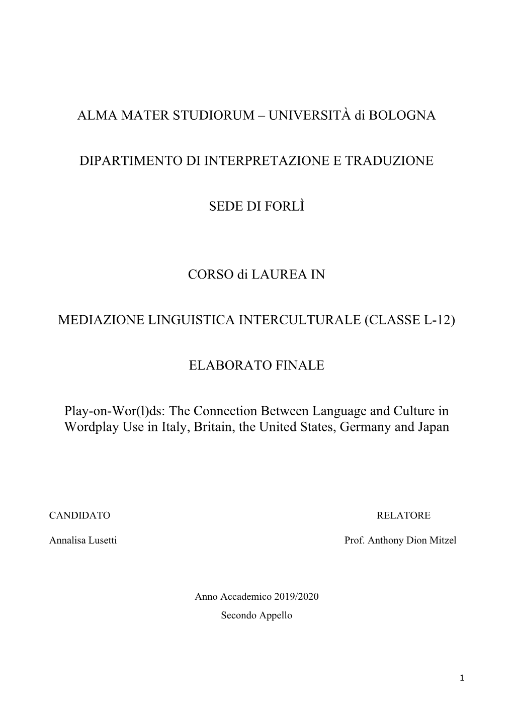 ALMA MATER STUDIORUM – UNIVERSITÀ Di BOLOGNA