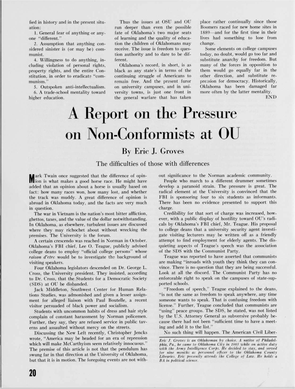 A Report on the Pressure on Non-Conformists at OU by Eric J