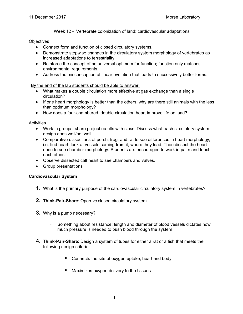 Connect Form and Function of Closed Circulatory Systems