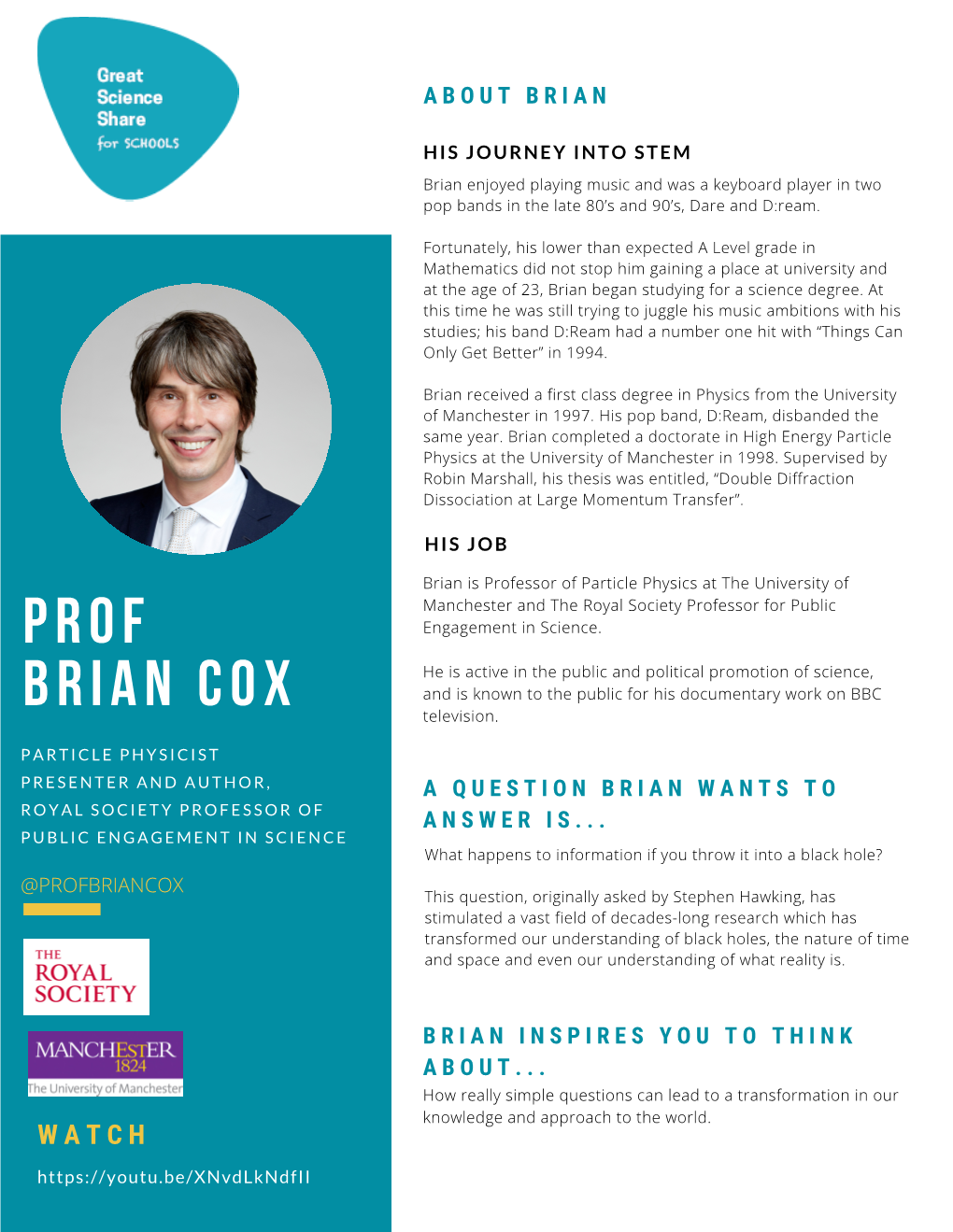 Prof Brian Cox Gssfs SCIENTIST PROFILES