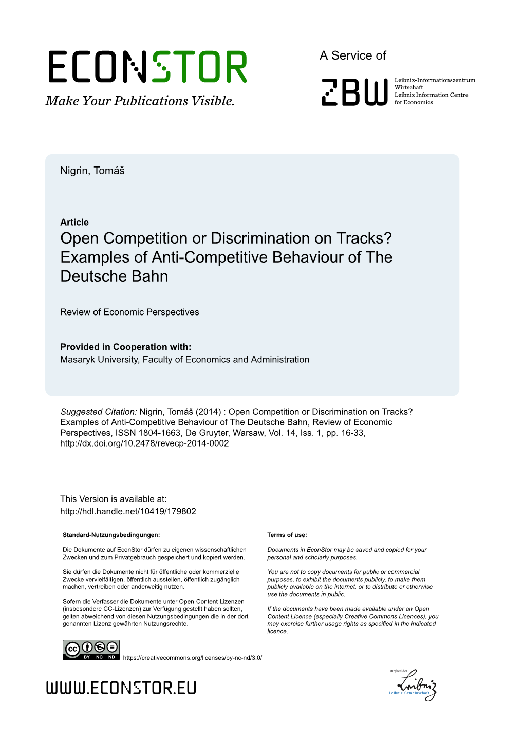 Examples of Anti-Competitive Behaviour of the Deutsche Bahn