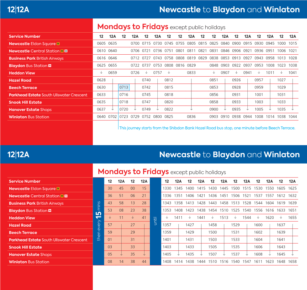 12|12A Newcastle to Blaydon and Winlaton Newcastle to Blaydon And
