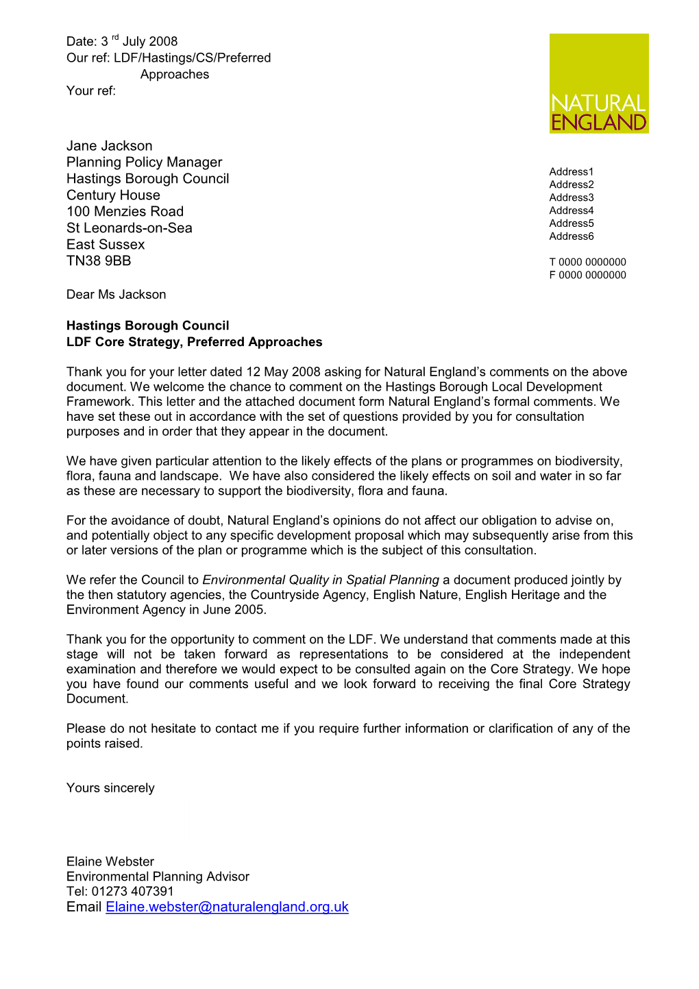 Natural England Response Letter