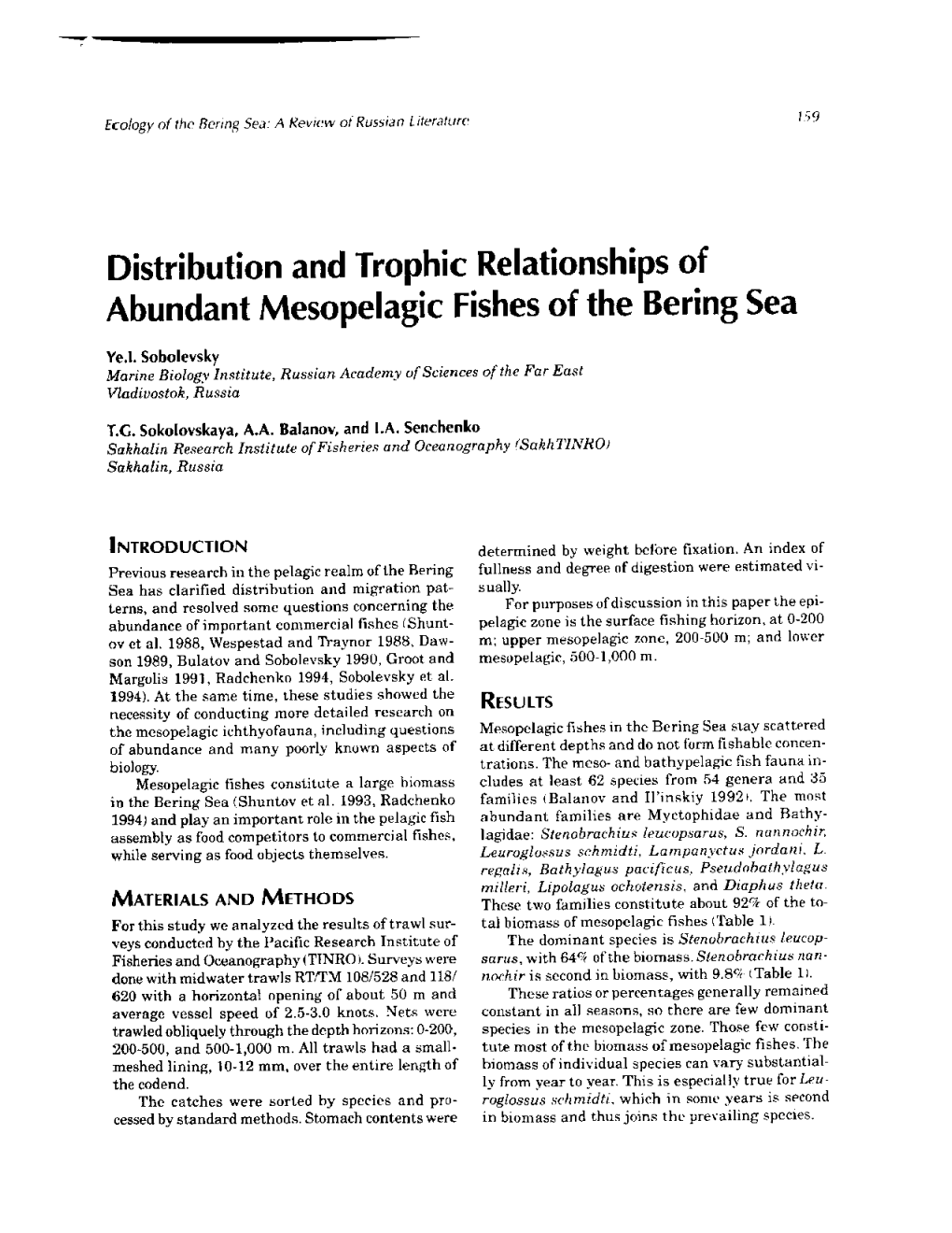 Abundant Mesopelagic Fishes of the Bering