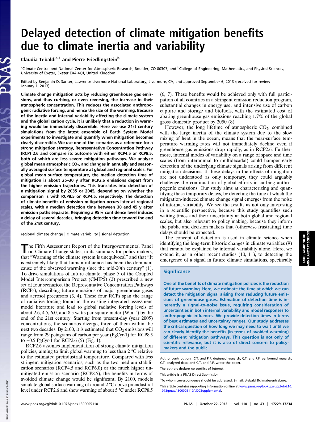 Delayed Detection of Climate Mitigation Benefits Due to Climate