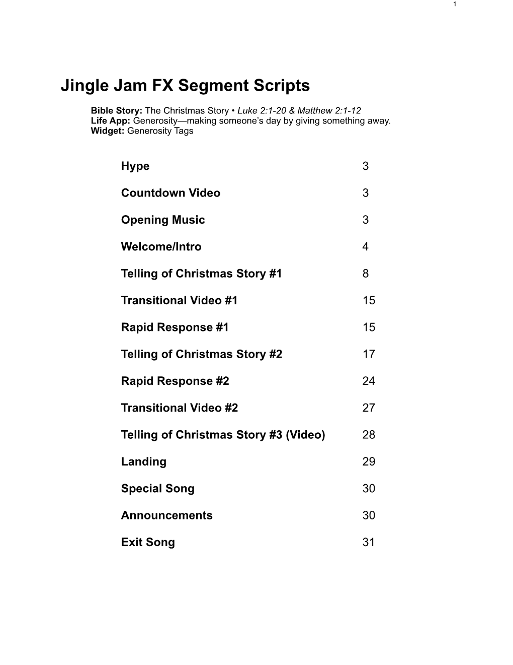 Jingle Jam FX Segment Scripts