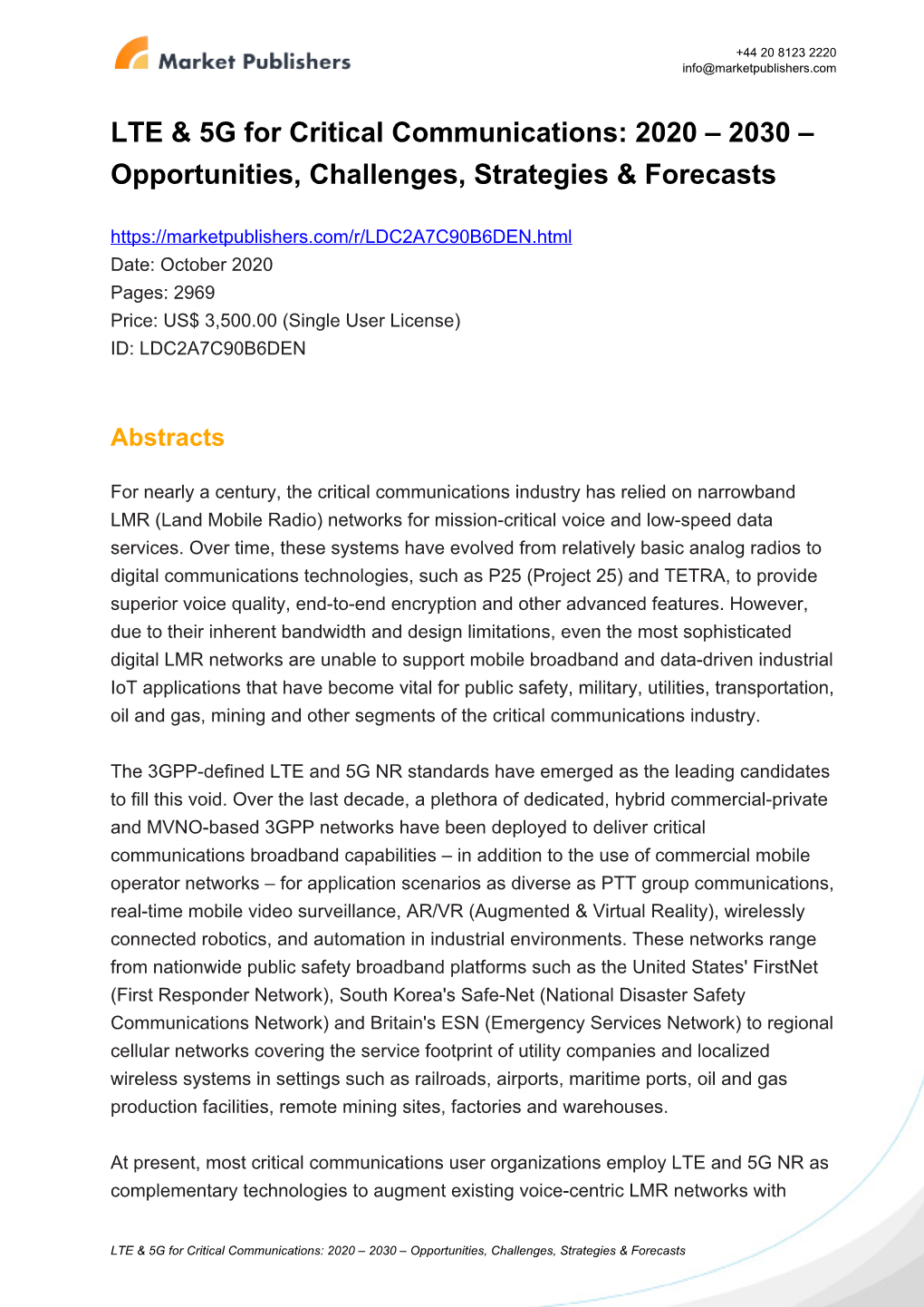 LTE & 5G for Critical Communications: 2020 – 2030