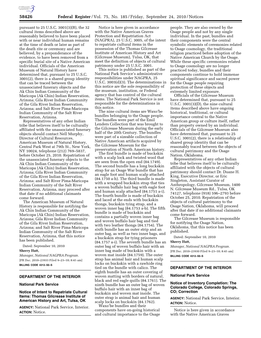 Federal Register/Vol. 75, No. 185/Friday, September 24, 2010