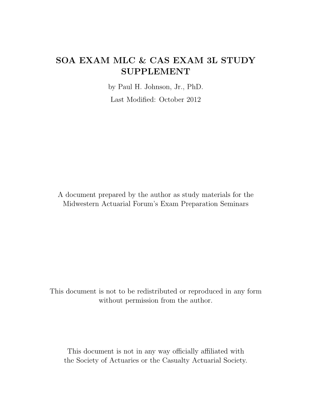 Soa Exam Mlc & Cas Exam 3L Study Supplement