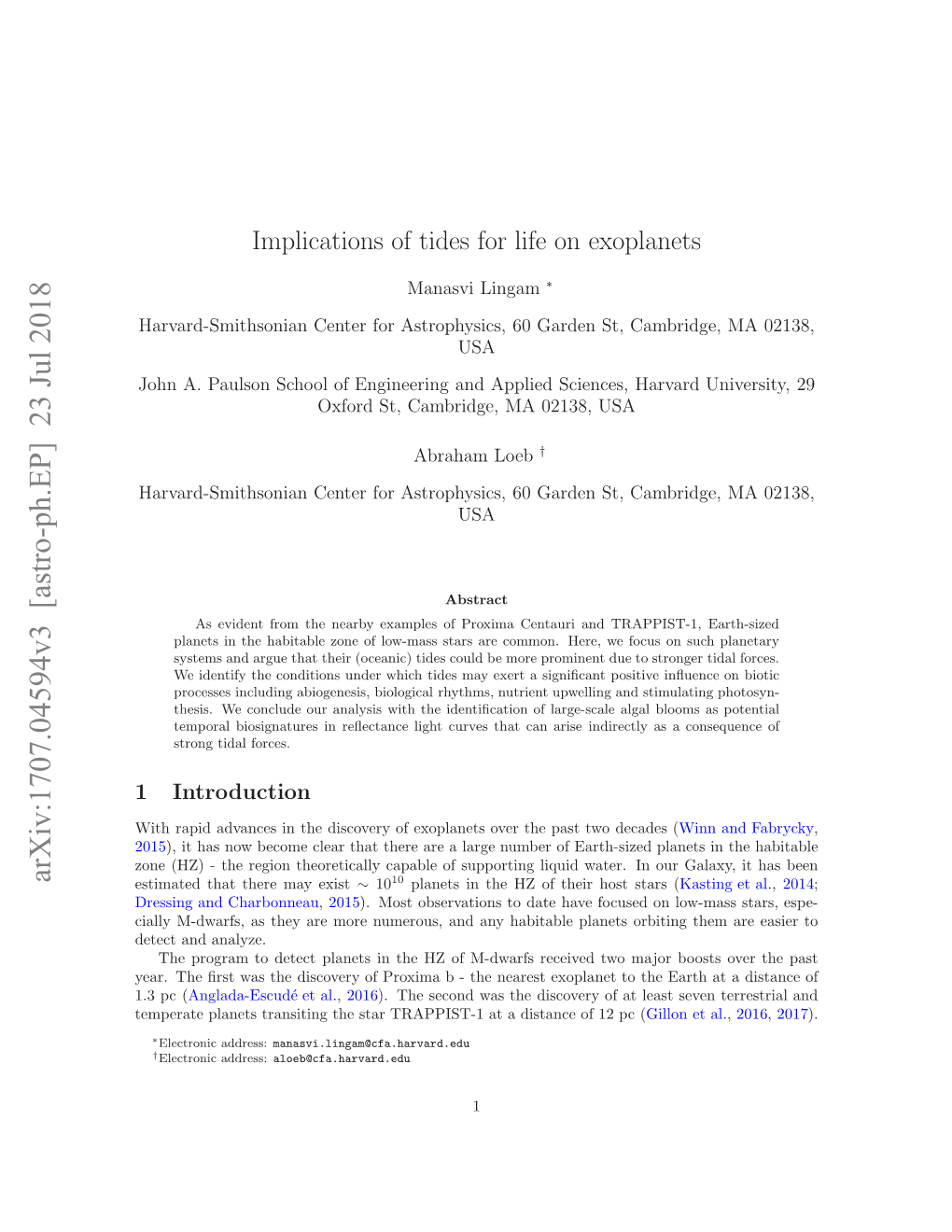 Implications of Tides for Life on Exoplanets