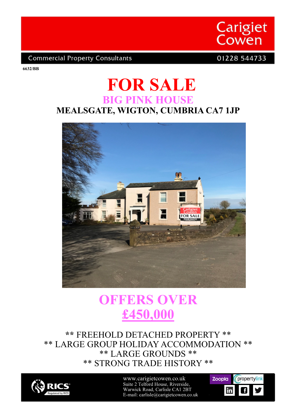 For Sale Big Pink House Mealsgate, Wigton, Cumbria Ca7 1Jp