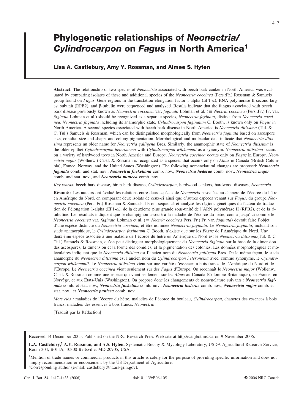 Cylindrocarpon on Fagus in North America1