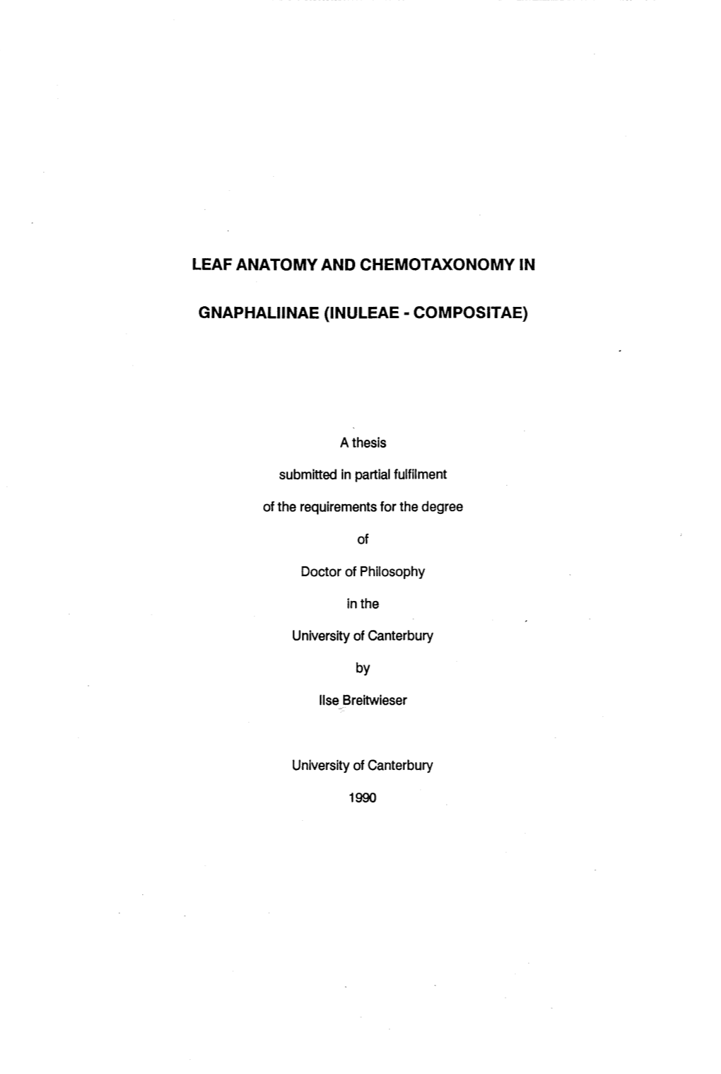 Leaf Anatomy and Chemotaxonomy in Gnaphaliinae (Inuleae