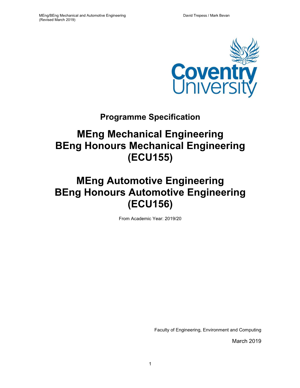 (ECU155) Meng Automotive Engineering Beng Honours