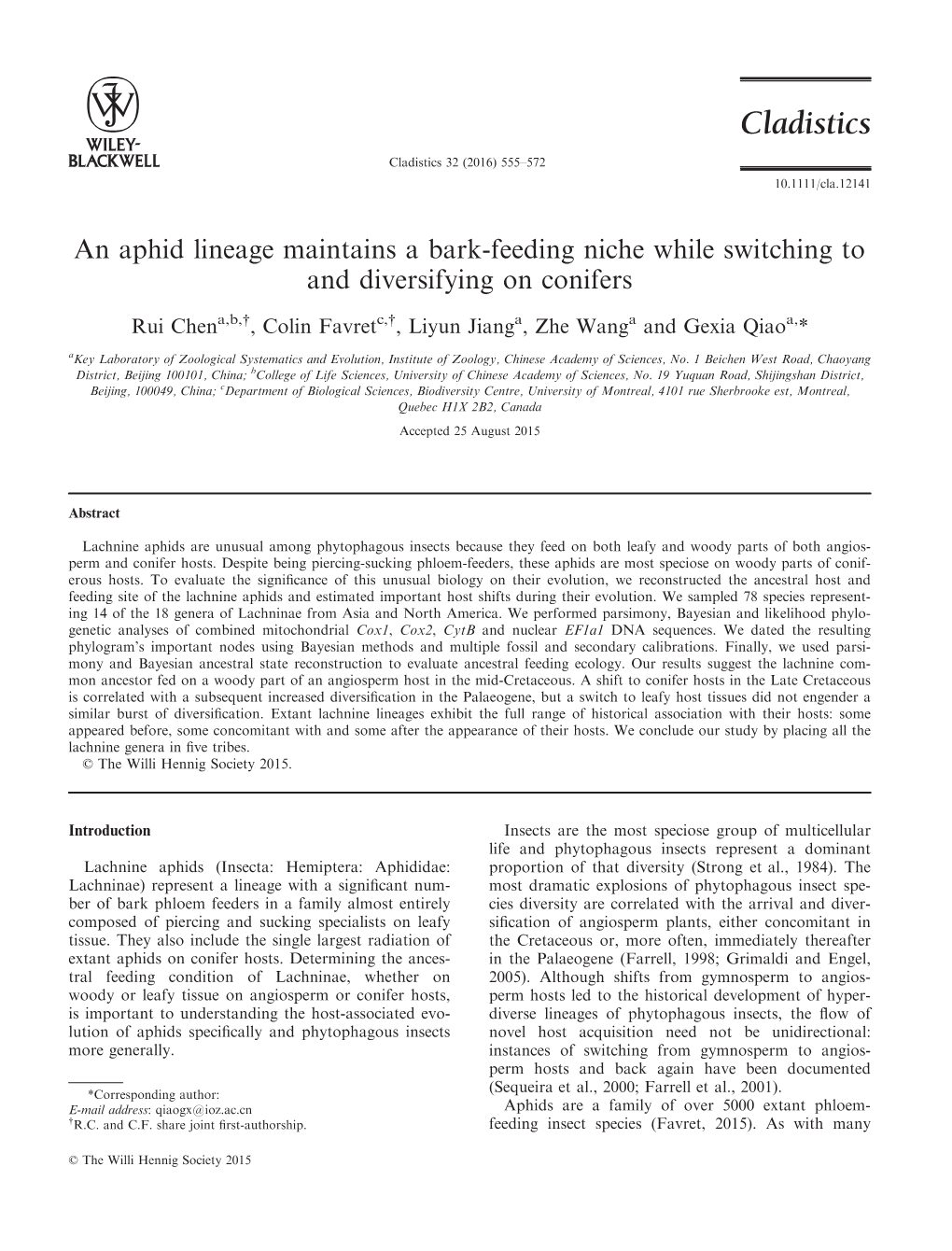 An Aphid Lineage Maintains a Bark&#X2010;Feeding Niche While