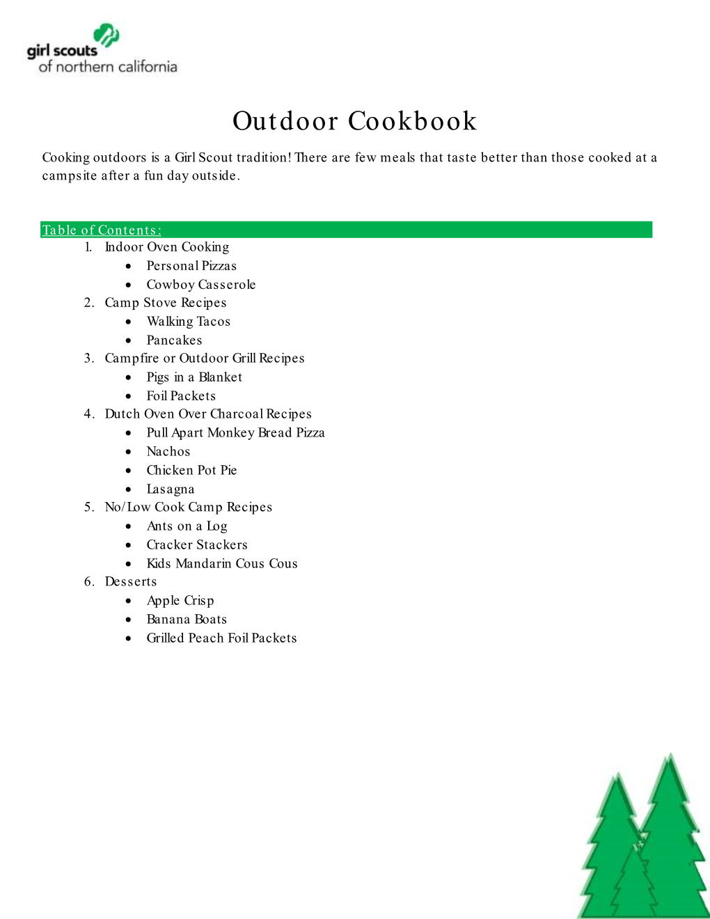 Printable Outdoor Cookbook