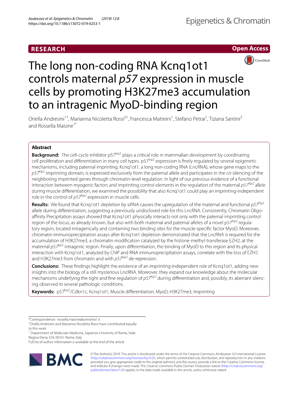 The Long Non-Coding RNA Kcnq1ot1 Controls Maternal P57 Expression In