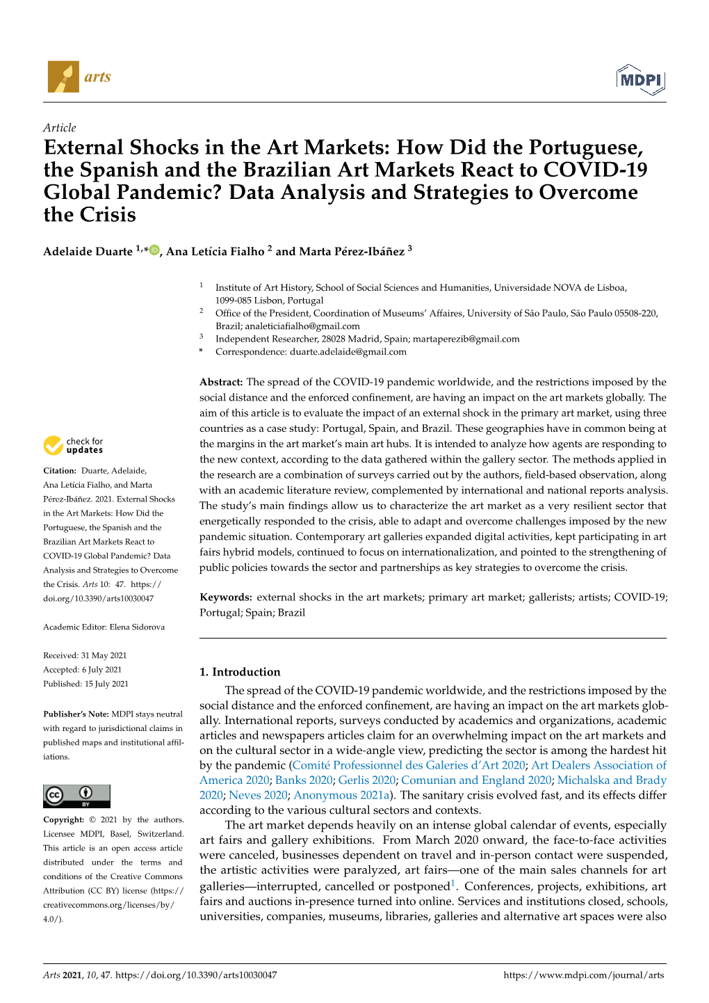 How Did the Portuguese, the Spanish and the Brazilian Art Markets React to COVID-19 Global Pandemic? Data Analysis and Strategies to Overcome the Crisis