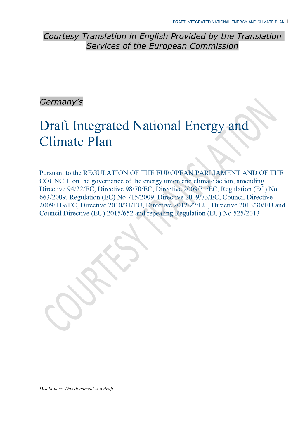 Draft Integrated National Energy and Climate Plan 1