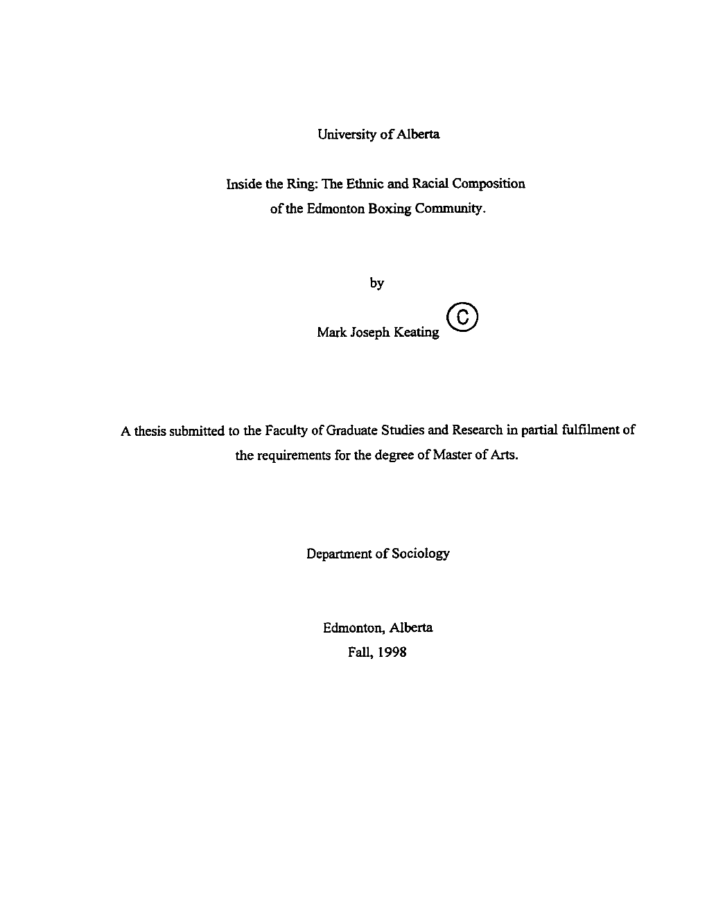 The Ethnic and Racial Composition of the Edmonton Boxing Commimity