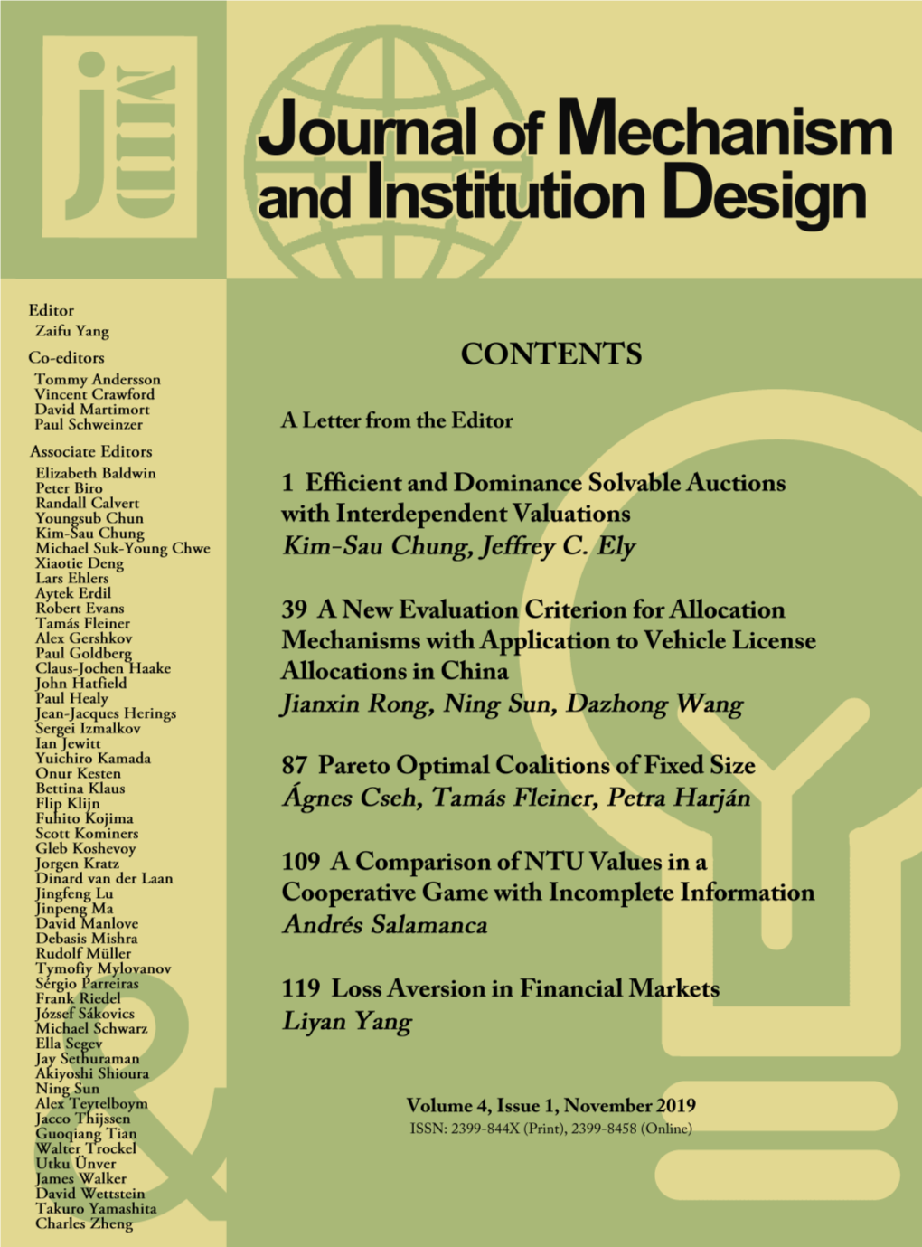Journal of Mechanism and Institution Design Volume 4, Issue 1