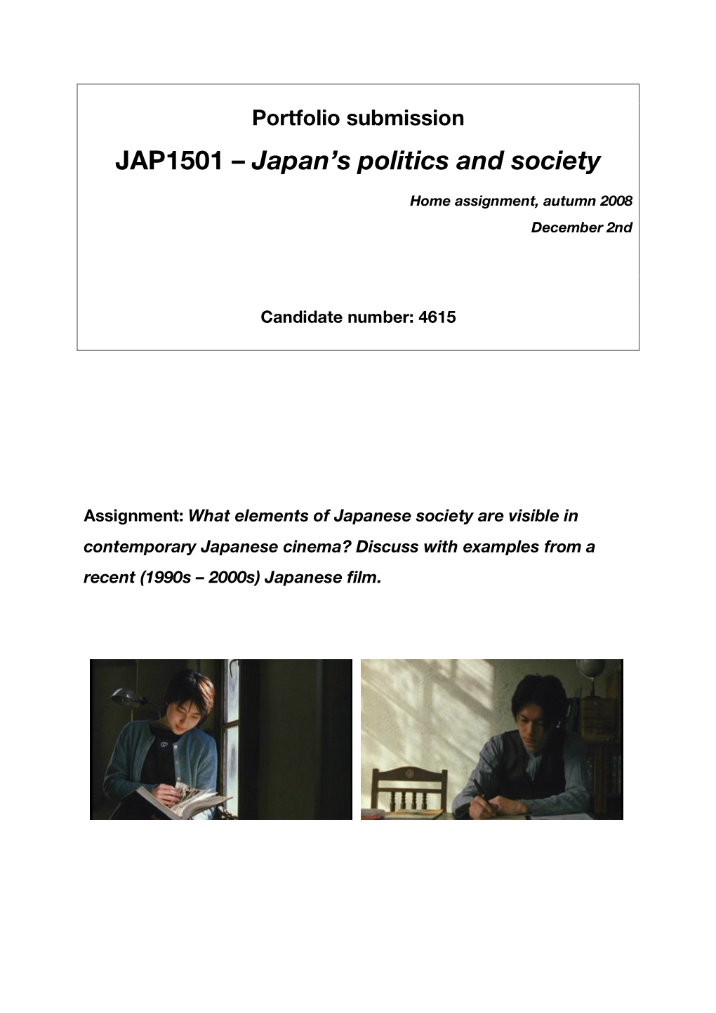 Portfolio Submission JAP1501 – Japan’S Politics and Society