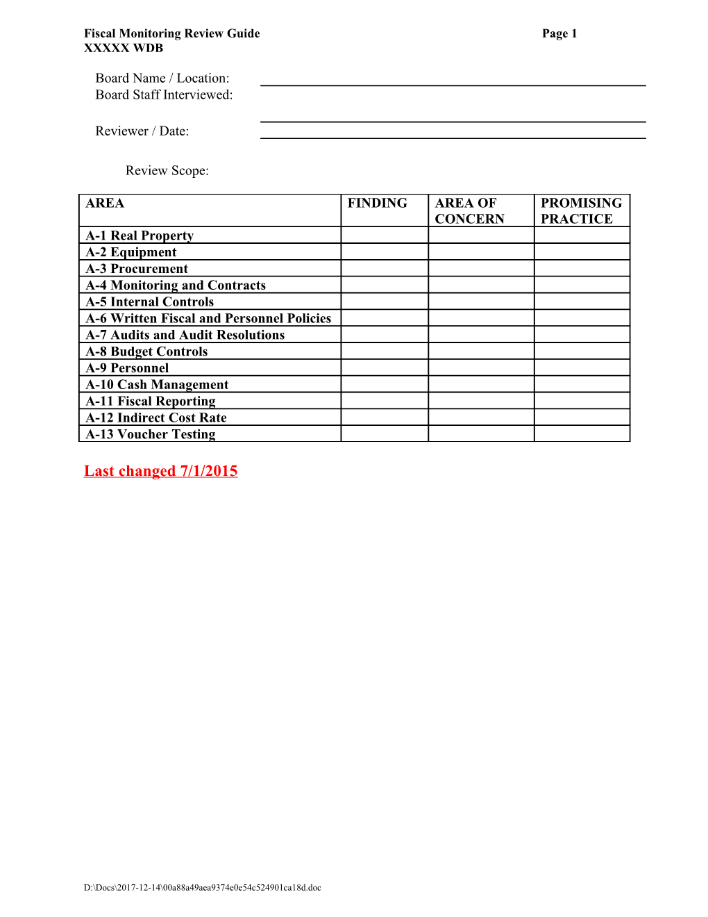 Fiscal Monitoring Review Guide Page 1